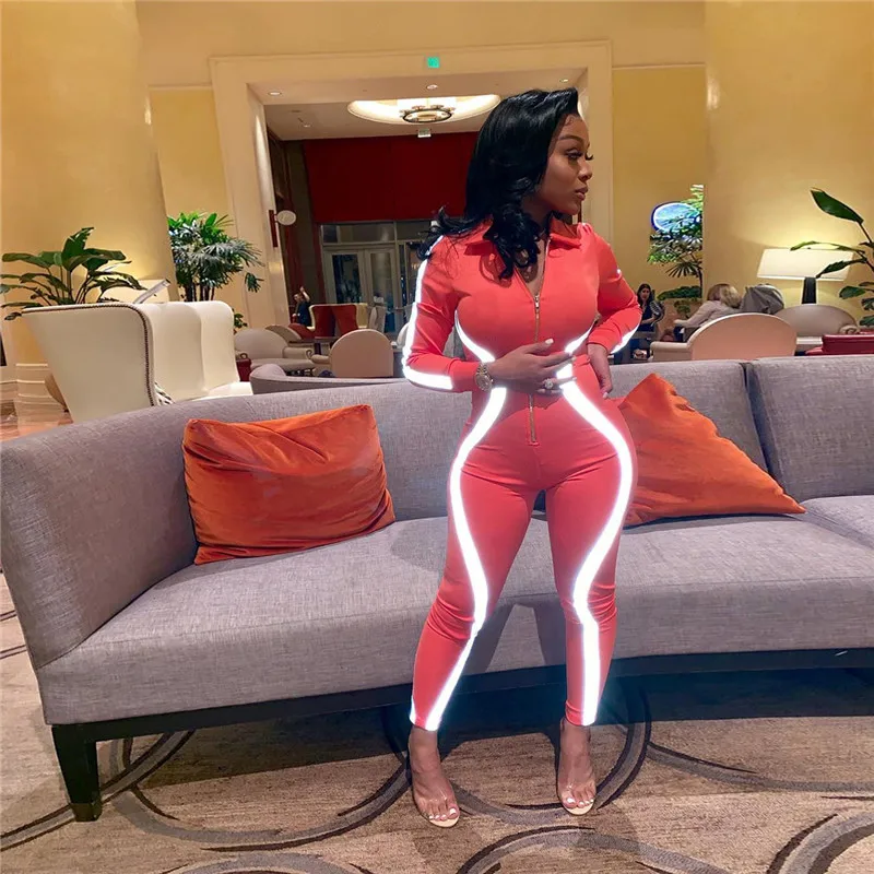 Флуоресцентная полоска светоотражающий лоскутный Ночной комбинезон на молнии с