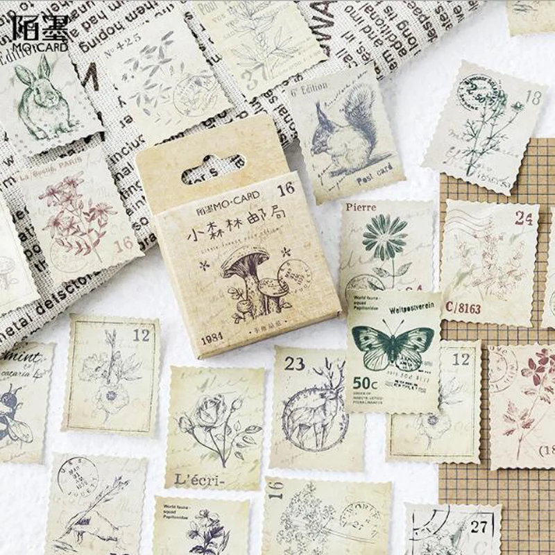 

New Little Forest Post Office Diary Paper Lable Sealing Stickers Crafts Scrapbooking Decorative Lifelog DIY Stationery 46PCS/box