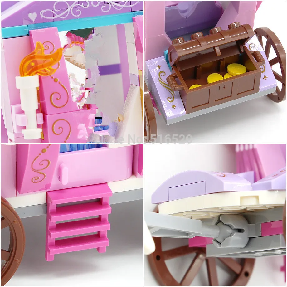 

142Pcs Girls Princess Car Pink Royal Carriage Building Blocks Bricks Hores Model Set Classic Kids Educational Toys