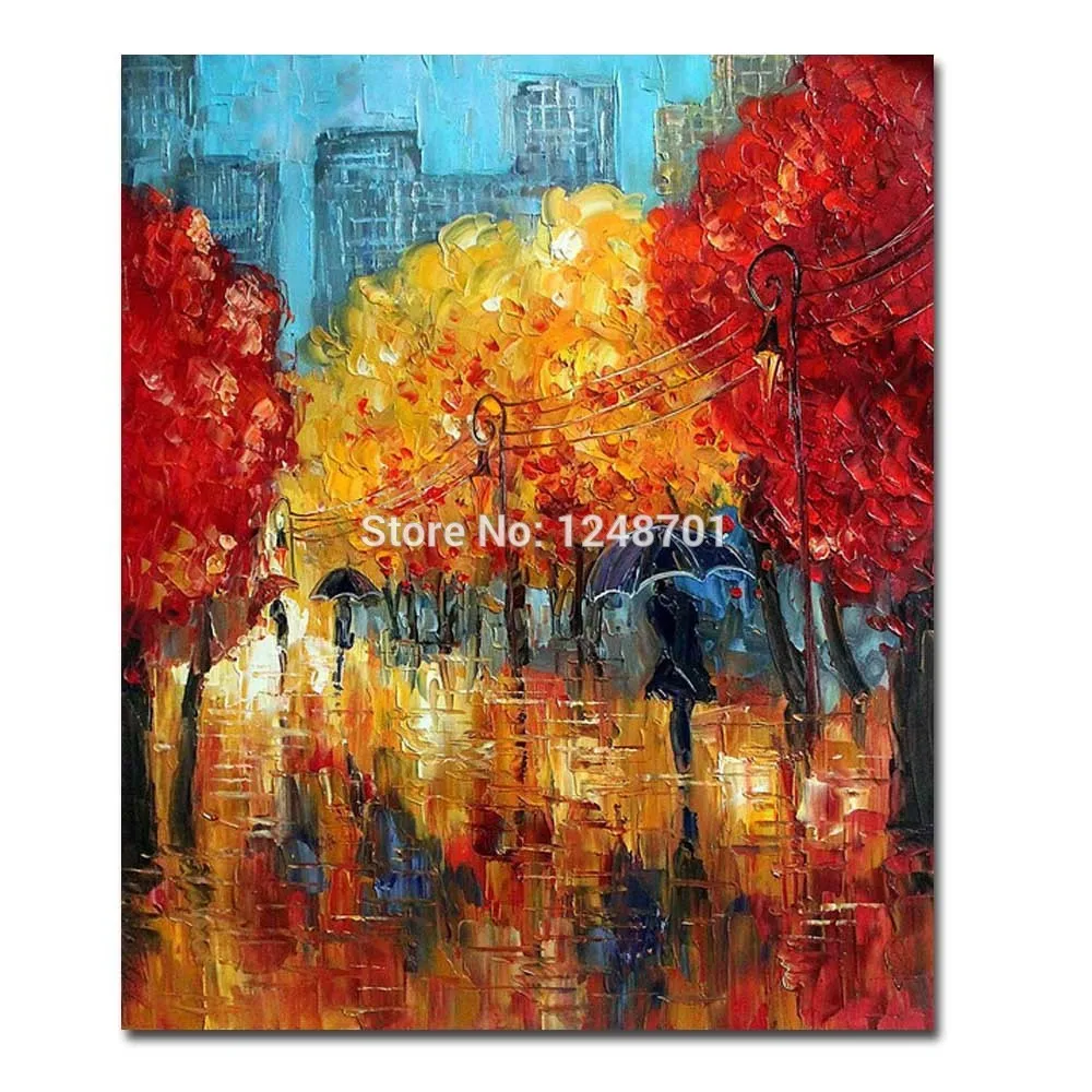 Ручной работы абстрактная Толстая Impasto осень-картина маслом на холсте осенний
