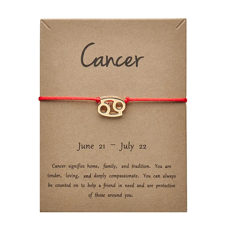 RED Gold Cancer Красные цвета золотые карты модные ювелирные изделия 12 созвездия зодиака тканый браслет браслеты для женщин - Окраска металла: RED Gold Cancer