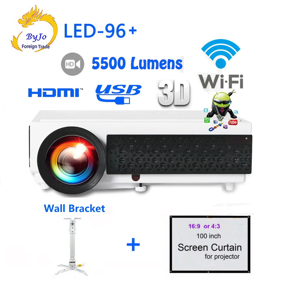 Светодиодный проектор Poner Saund 96 + Android Wi Fi HDMI USB Full HD 1080P для домашнего кинотеатра 3D с