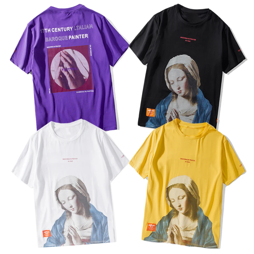 Мужская и женская футболка с короткими рукавами EFUNGAL Madonna In Prayer хлопковая
