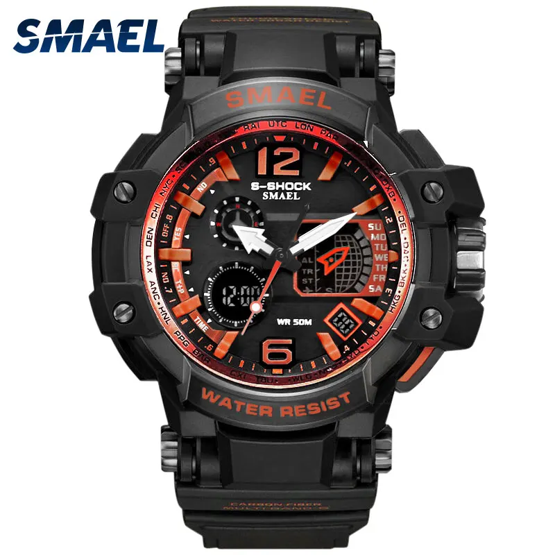 Men Watch Sports 5Bar Waterproof SMAEL Man Electronic Quartz Big Dial Shock Resist Chronograph1509 Sport Watches Alarm | Наручные часы
