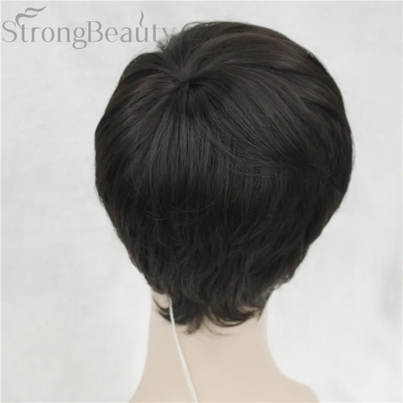 StrongBeauty Синтетические прямые волосы мальчик короткая боковая часть черный/коричневый косплей мужчины/женщины парики - Цвет: 4