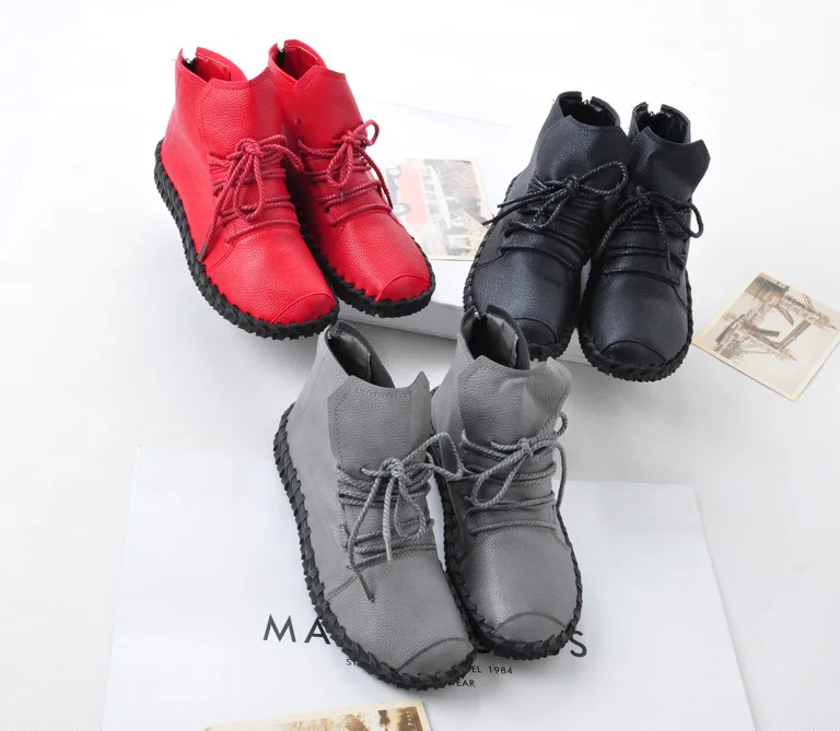 Высокое Качество Женщин Сапоги Ручной Работы Из Натуральной Кожи Ботильоны