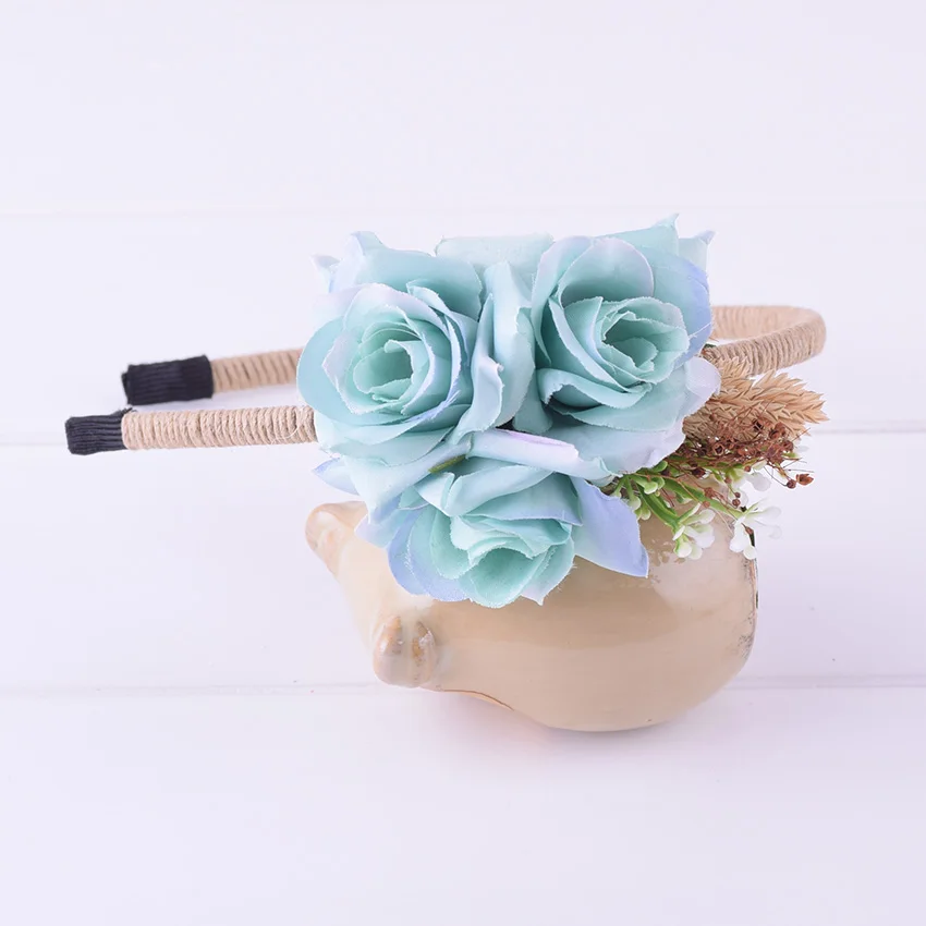 CXADDITIONS Ручная подвязка из восковых веревок с пшеницей, розами, травой и растяжка для головы с цветочным орнаментом в стиле бохо для свадебных причесок женщин и детей.