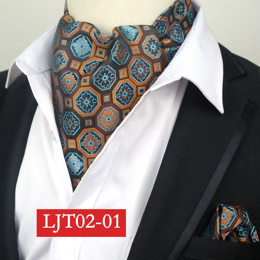 SMT-LJT02-01 YISHLINE мужской роскошный Шелковый Аскот галстук набор мужской галстук и платок Набор Цветочный Пейсли в горошек Карманный квадратный набор для свадебной вечеринки - Цвет: SMT-LJT02-01