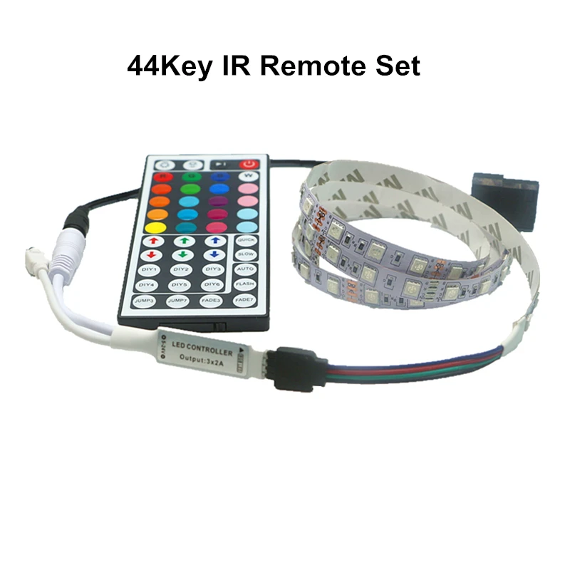 DC 12V SMD 5050 RGB Гибкая светодиодная лента светильник PC чехол для компьютера фоновая клейкая лента лампа с 24 44 клавишами ИК пульт дистанционного управления