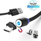 Светодиодный магнитный кабель Micro USB Type C, телефонный кабель для Samsung Huawei Xiaomi, 1 м, 2 м, 2 А, зарядный Магнитный провод для телефона, зарядное устройство, провод 2 метра
