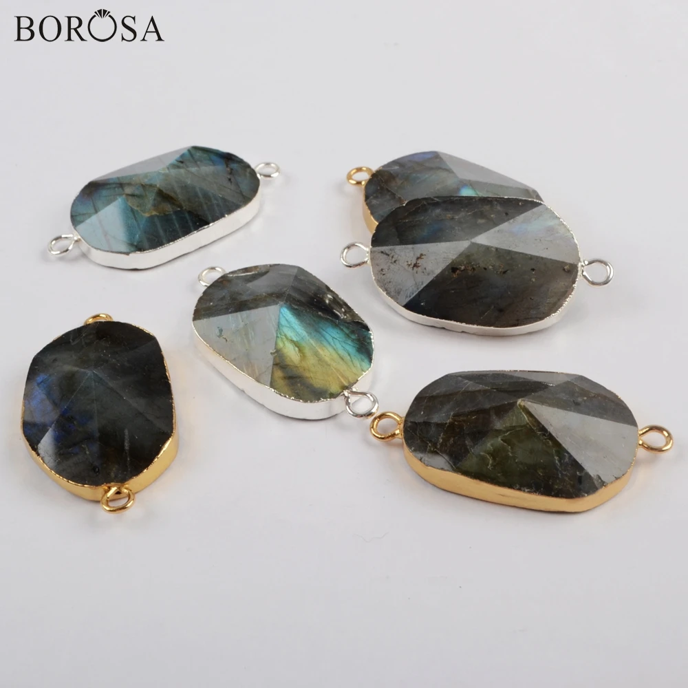 BOROSA Natural Labradorite Faceted Gold Plating Connectors Silver Charm Women Bracelet Boho DIY Gifts G1813 | Украшения и