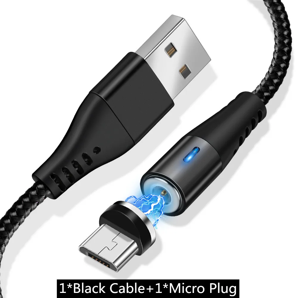 Магнитный Micro USB кабель ROMICHW для быстрой зарядки для samsung Xiaomi huawei, зарядный кабель для передачи данных Microusb Android, Магнитный зарядный шнур - Цвет: Black For Micro