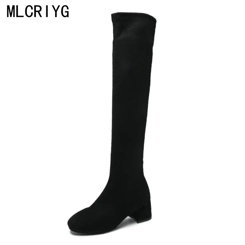Size35-40 2018 Новый Для женщин ботфорты осень из флока однотонная женская обувь
