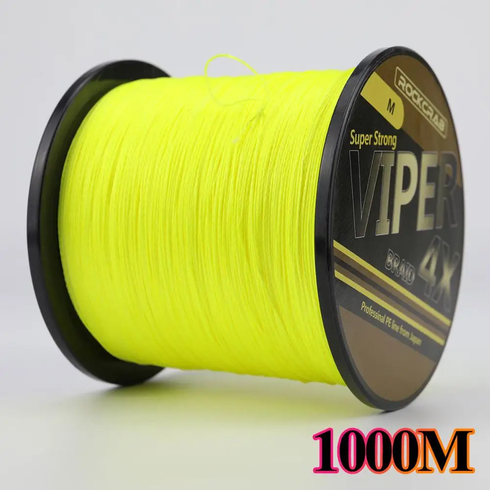 Роккраб Viper X4 серия 4 нити 300 м 500 м 1000 м высокое качество PE леска многофиламентная PE плетеная леска - Цвет: 1000-yellow