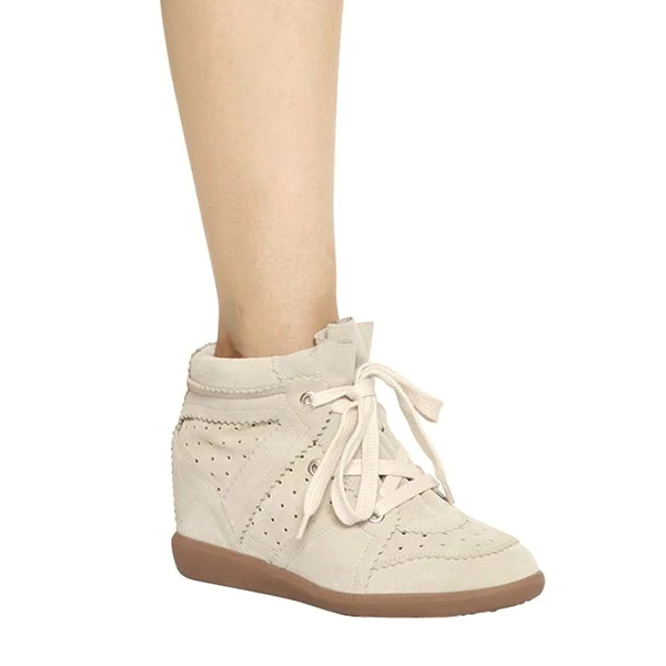 beige Qianruiti/ г.; Осенняя обувь, увеличивающая рост; botas; Цвет черный, красный, бежевый; обувь на танкетке; повседневные женские ботинки на скрытой танкетке со шнуровкой - Цвет: beige