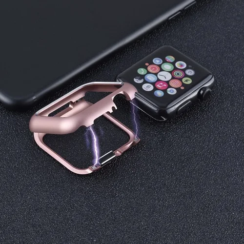 Магнитный адсорбционный Алюминиевый металлический чехол для часов Apple Watch 5 4 3 2 1 38 мм 42 мм 40 мм 44 мм чехол для iWatch Магнитный чехол-бампер - Цвет: Rose gold