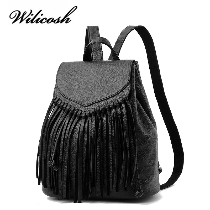 Wilicosh модные женские туфли кожа Рюкзаки Для женщин кисточкой школьная рюкзак
