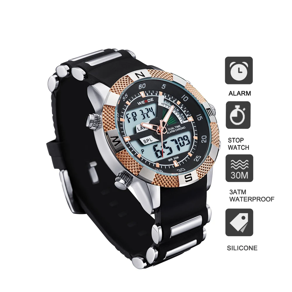 WEIDE Luxury Brand Gold часы Аналоговые Цифровые Sport Кварцевые Кемпинг наручные Мужчины