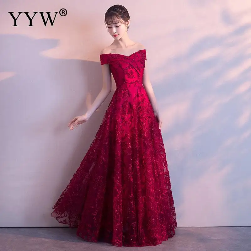 Elegant Red Floral Lace Wedding Bridal Gown Tulle Flowers Party Dresses 2020 Sexy Off Shoulder Formal Dress Fashion Long | Свадьбы и