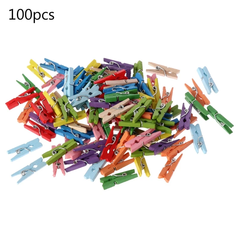 

HBB 100Pcs/Set Mini DIY Wooden Clothes Photo Paper Pegs Clothespin Cards Craft Clips Dolls Accessories New