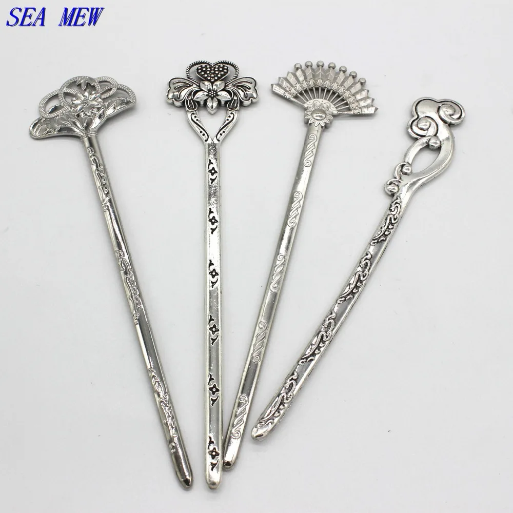 SEA MEW винтажные стильные металлические палочки для волос из сплава закладки родий