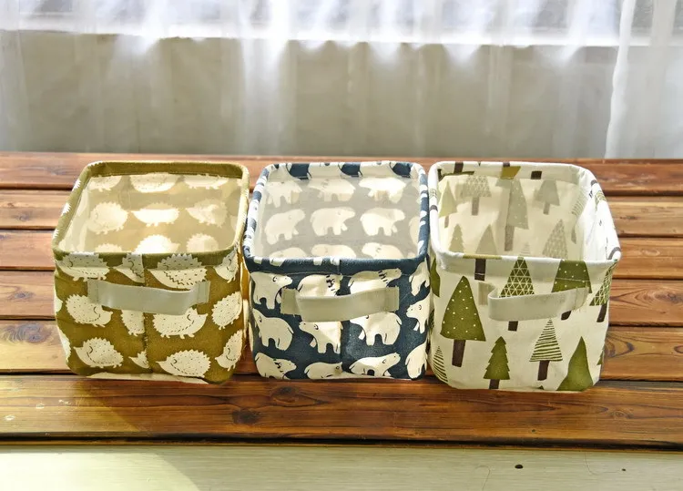 2017 Мультфильм Печать Хлопок Лен макияж коробка настольные корзины для хранения