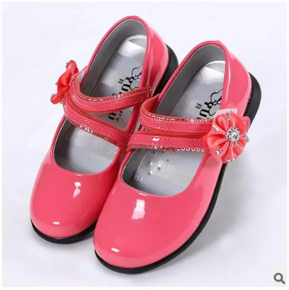 watermelon red Модельные туфли для девочек; Детские кожаные туфли для девочек; Модные осенние туфли принцессы с цветочным принтом; цвет красный, черный; Вечерние туфли на плоской подошве для танцев; детская Свадебная обувь - Цвет: watermelon red
