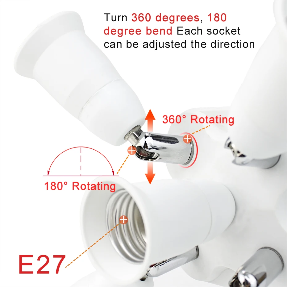 

Led 60W Each Socket Led E27 Base Lamp Holder Converters 1 To 1/3/4/5 Led Base For Photographic Light Home And Studio Daylight