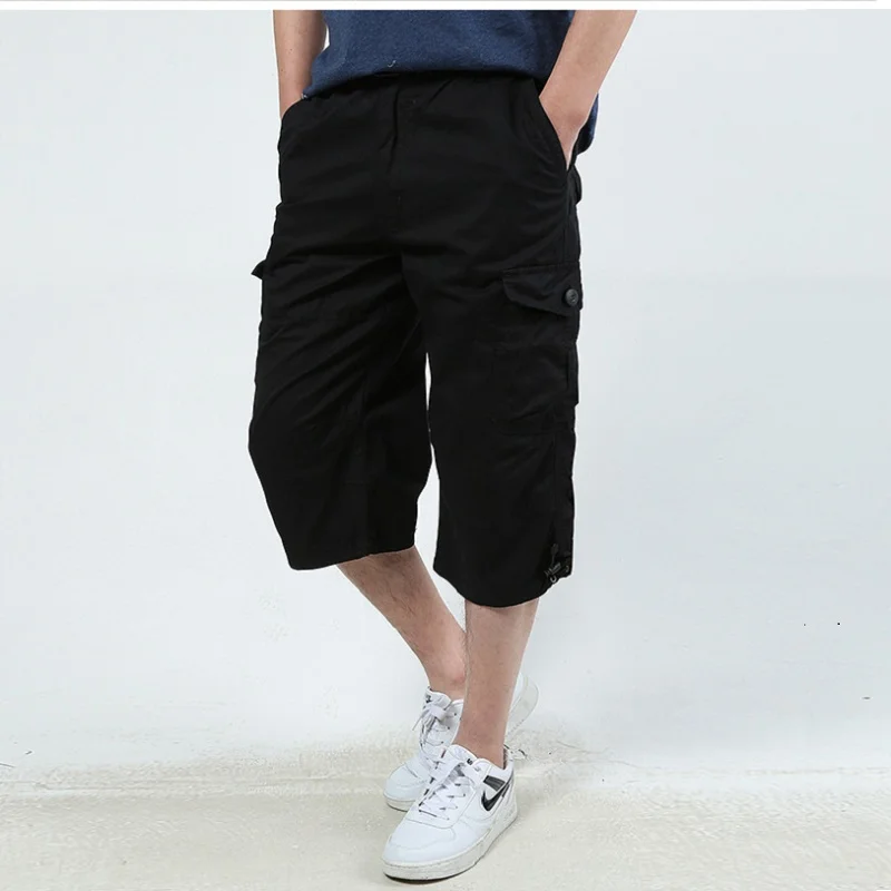 Шорты-багги мужские на молнии длинные брюки-карго в стиле милитари с несколькими