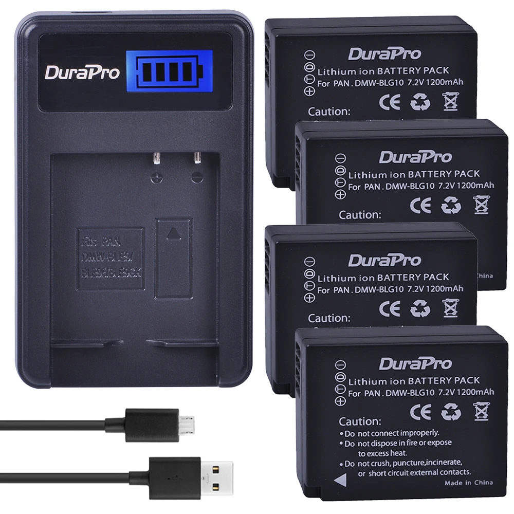 4 шт. DuraPro DMW BLG10 BLG10E батарея для камеры + ЖК зарядное устройство USB Panasonic Lumix DMC GF6 GX7 GF3