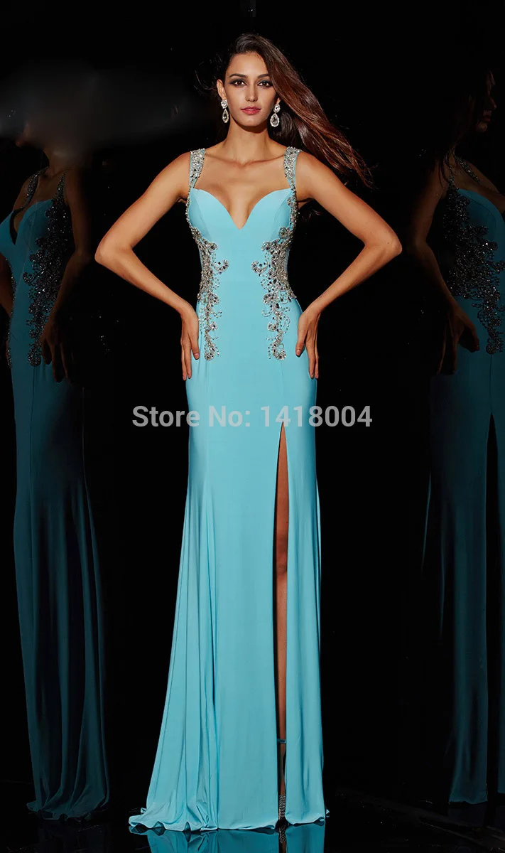 5A-2015 new mermaid deep v neck sexy split evening dress colorful jewel sequin crystals open special occasion party prom gowns | Свадьбы и