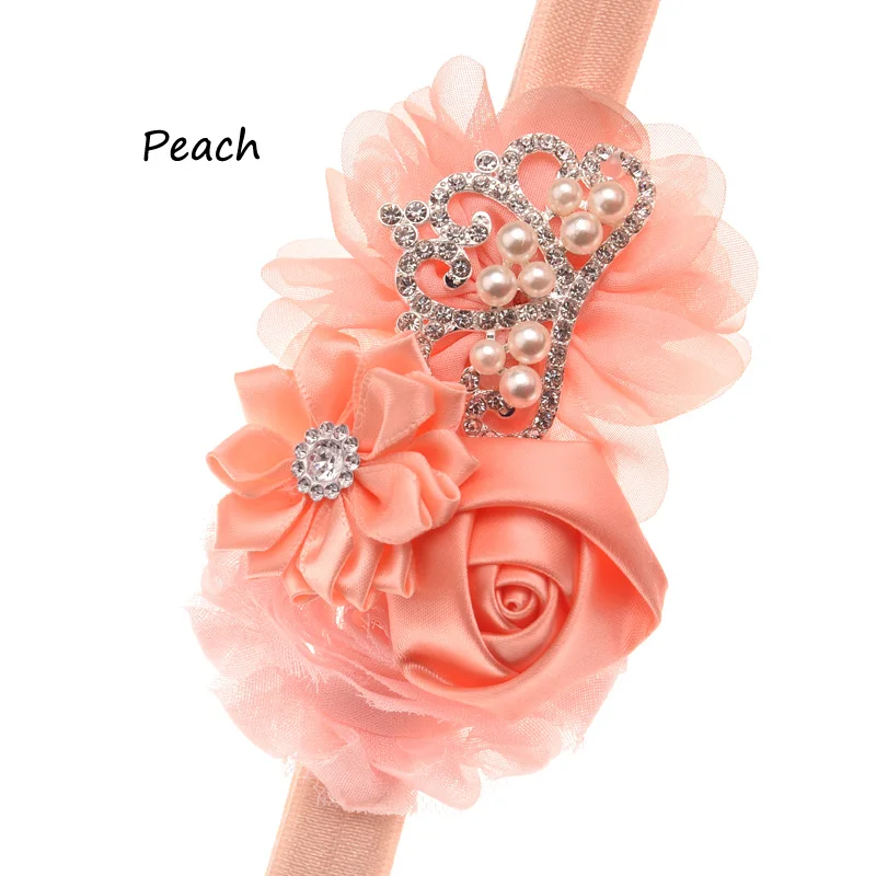 Peach 1 шт., головная повязка в стиле потертый шик с цветком, тиара, повязка на голову с розами, повязка на голову, винтажные аксессуары для волос, корона, повязка на голову - Цвет: Peach