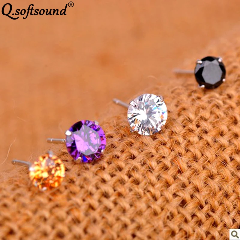 Real 925 Sterling Silver Stud Earrings For Women Hearts&ampArrows Zircon Kids Girls Korean Jewelry Earings Studs Accessory QE0304 |