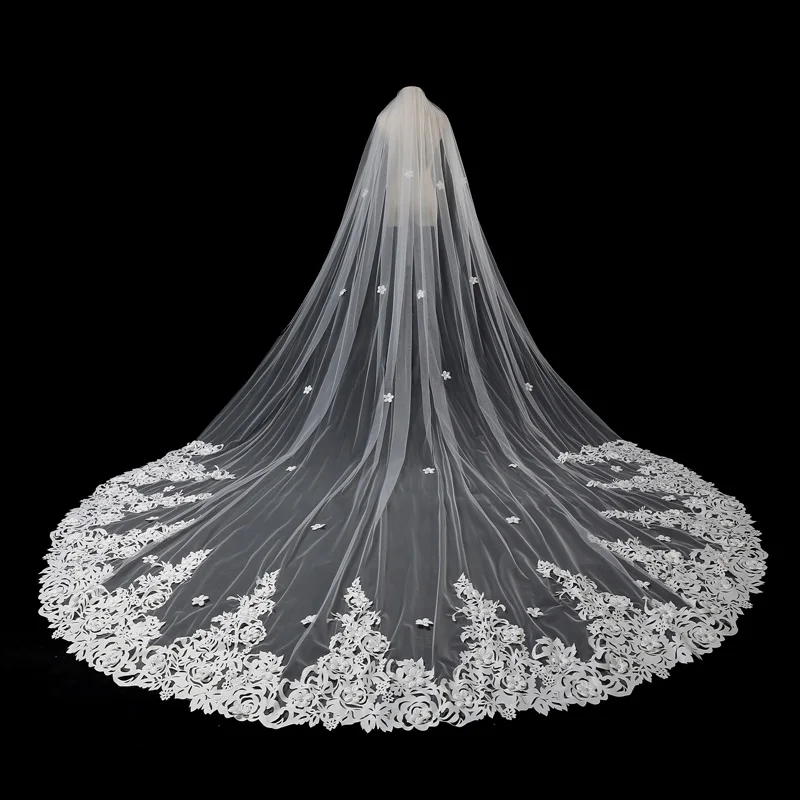 New Nature White Wedding Veil 3x3.5M Long Appliques Mantilla Cathedral Bridal Accessories Veu De Noiva Real Photos | Свадьбы и