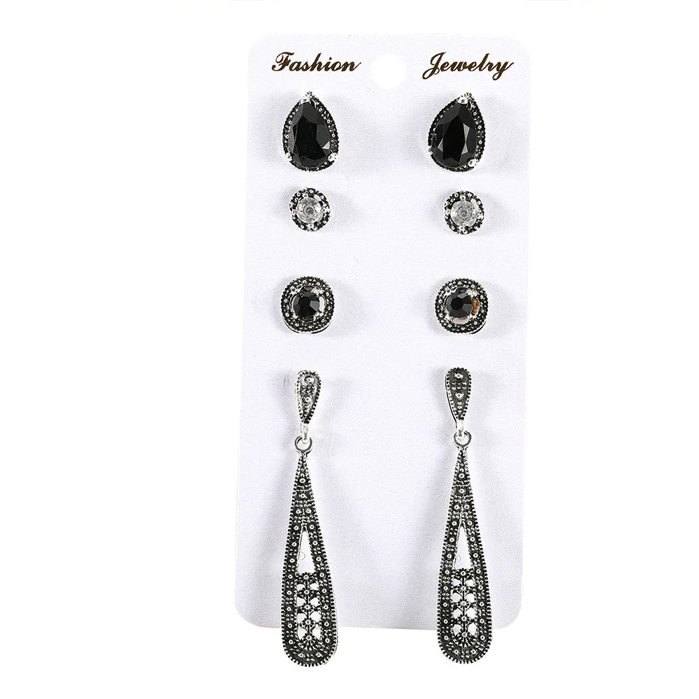 4 пары/компл. новые богемные черные серьги-гвоздики с кристаллами в комплекте