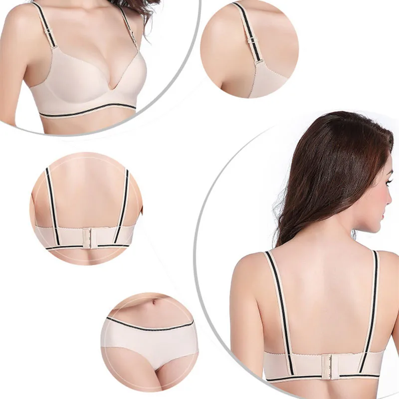 Women Sexy Bra Briefs Set Soft Wire Free Seamless Push Up 3/4 Cup Bralette Panty Contrast Adjustable Straps Underwear Lingerie | Женская