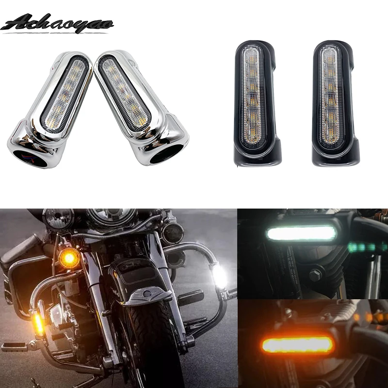 1 пара Street Glide светодиодный защита двигателя огни белый янтарь Цвет 25 дюймов шоссе