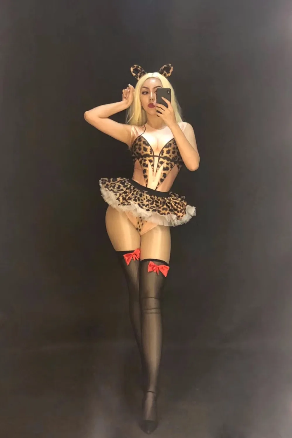 Women Sexy Rhinestones Leopard Pattern Sleeveless Stage Costume Cosplay Party Female Celebrate Outfit Singer Dance Show Costumes