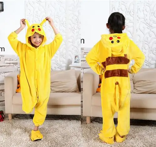 Pikachu Детские пижамы кигуруми с изображением животных и панды; Детские фланелевые пижамы с рисунком единорога для мальчиков и девочек; вечерние пижамы для костюмированной вечеринки; пижамы для подростков - Цвет: Pikachu