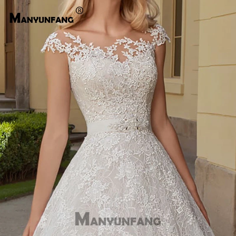 Свадебный платья Vestido De Noiva свадебное платье класса люкс Кепки рукава трапециевидной формы Бисер пояса; обувь под свадебное платье для невесты