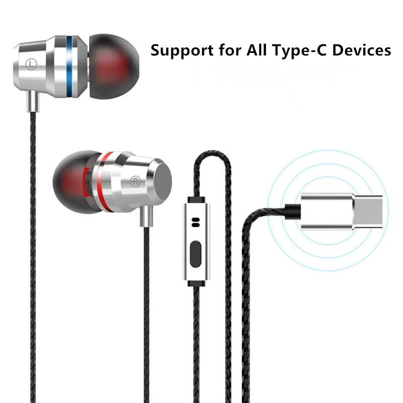 

Fanshu In-Ear Metal Earphones Type-c Interface Stereo Noise Reduction Cancellation Outdoor Sports Wired Headset With Mic