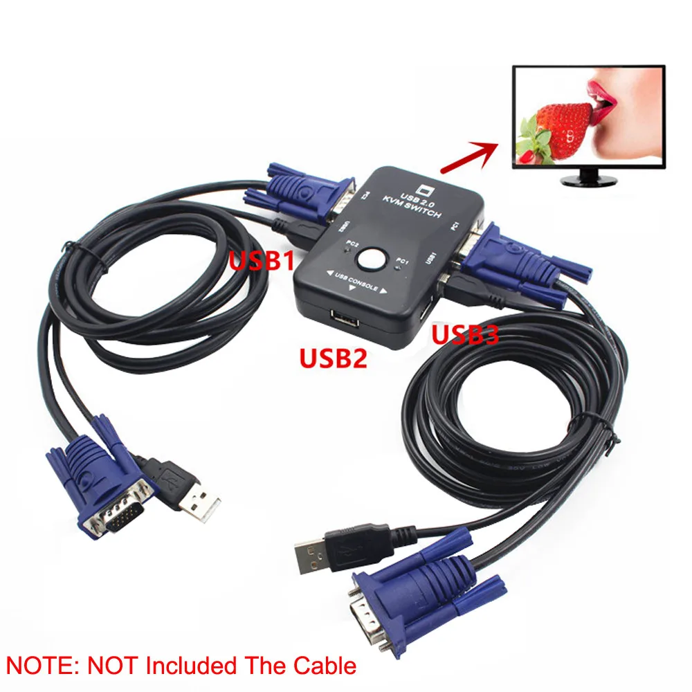 2 порта USB VGA KVM переключатель коробка для мыши Клавиатура монитор общий компьютер PC USB VGA KVM переключатель коробка May.8
