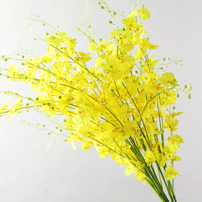 

INDIGO- Wholesale 300pcs Yellow Little Dancing-lady Orchid Decorative Flower Silk Artificial Flower Wedding Party Interior Trim