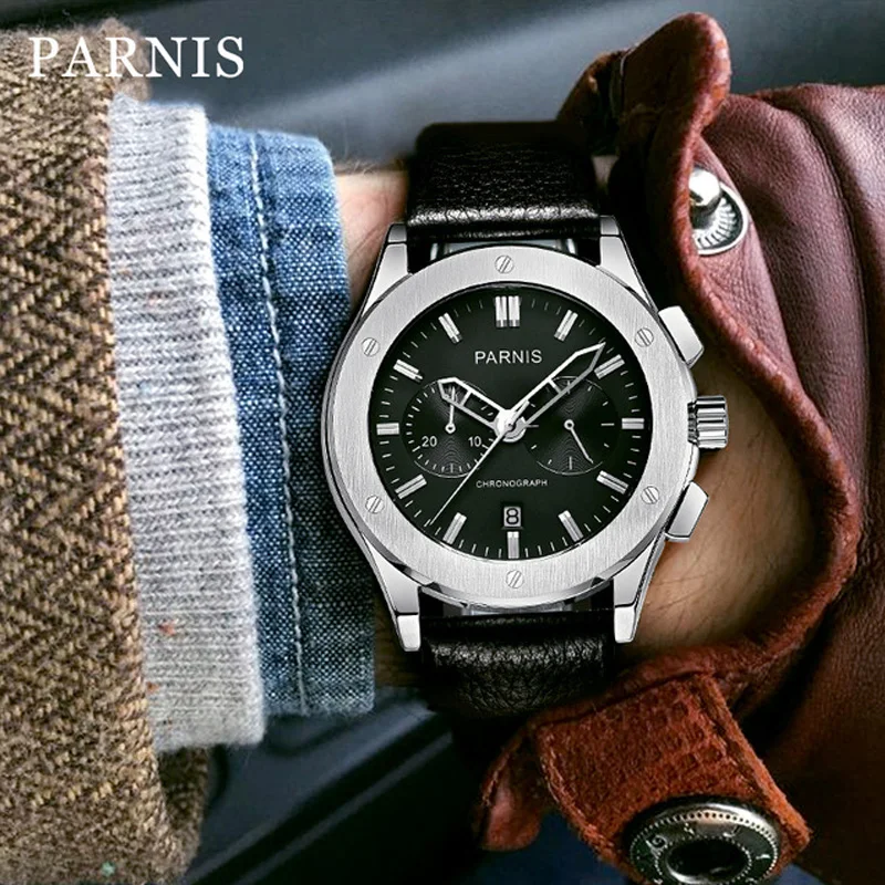 

42mm Parnis Watch Men Quartz Mens Watches Top Brand Luxury Military Pilot Quartz Men Watch Genuine Leather 5Bar Waterproof 2022