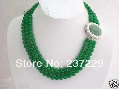 

free shipping Wholesale price AD3Rows 8MM Green Necklace