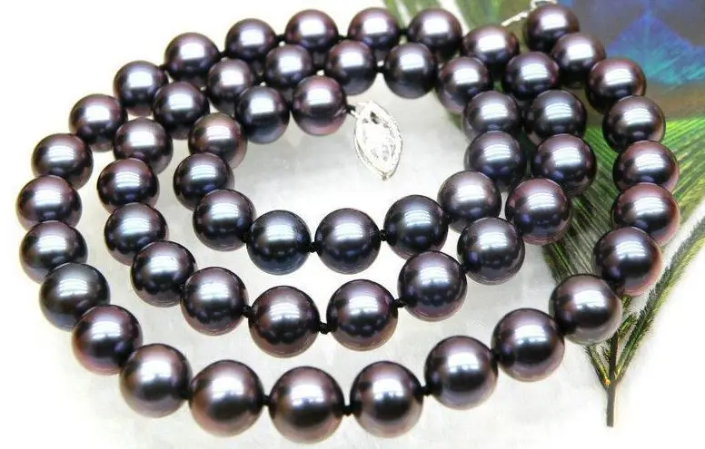 gorgeous tahitian 9-10mm round black red pearl necklace 18inch | Украшения и аксессуары