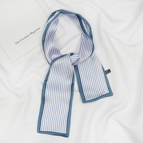 blue(stripe type) Женская сумка с принтом зебры, украшение, длинные волосы, шейный галстук, повязка на голову, маленький узкий атласный Шелковый платок с лентой, тонкий шарф - Цвет: blue(stripe type)