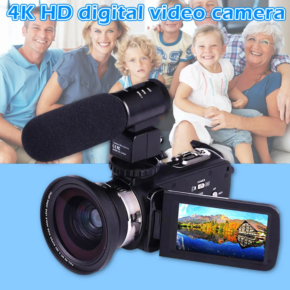 Профессиональная цифровая видеокамера 4K WiFi Ultra HD 1080P DV с объективом + микрофоном JR