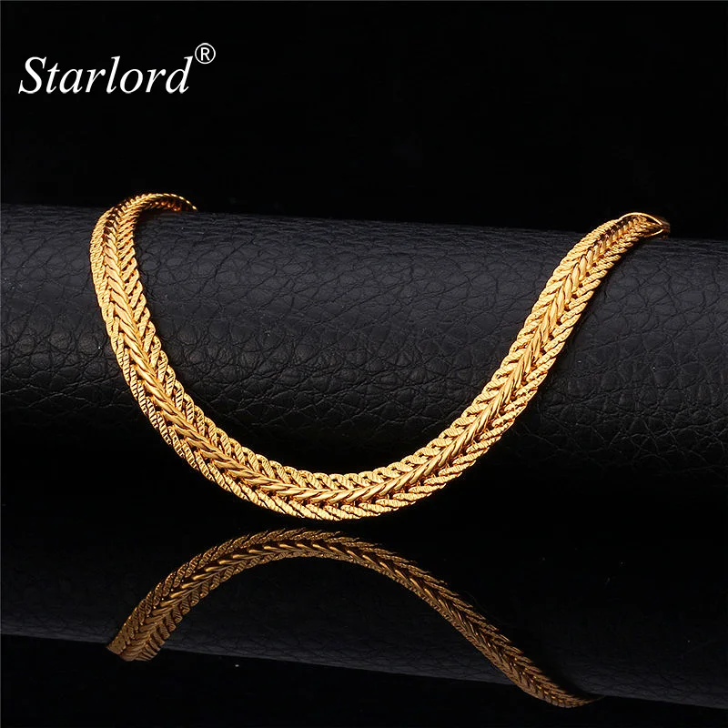 

Men Long Foxtail Chain Necklace 6mm Width 32'' Length Rose Gold/Yellow Gold Color Mens Chains Jewelry Collier Wholesale N435