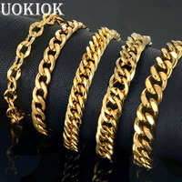 mens bracelet curb cuban link chain bracelet homme for men gold color stainless steel hip hop bracelet male jewelry braslet